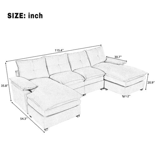 U-Shaped Chenille Sectional Sofa with Adjustable Armrest Pillows -
