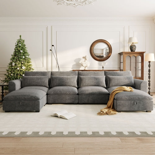 U-shaped Freely Transformable Modular Corner Sofa with Two Ottomans