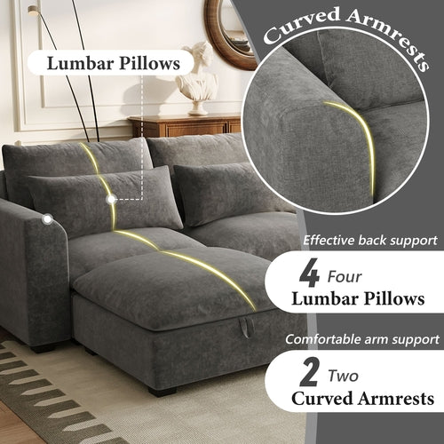 U-shaped Freely Transformable Modular Corner Sofa with Two Ottomans