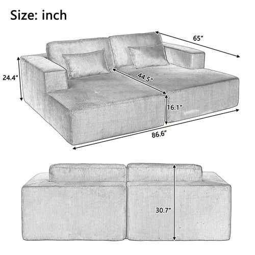 Corduroy Double Sofa Bed with 2 Pillows, Perfect for Living Rooms,