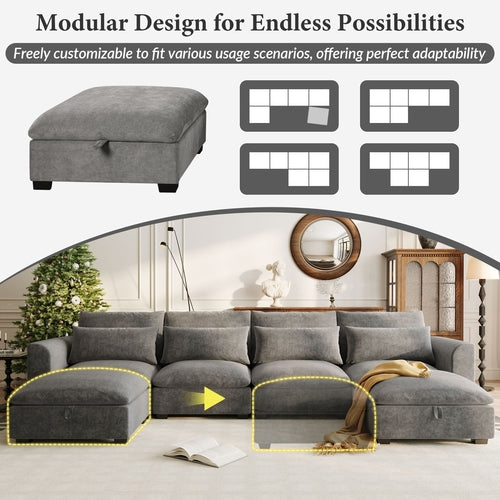 U-shaped Freely Transformable Modular Corner Sofa with Two Ottomans