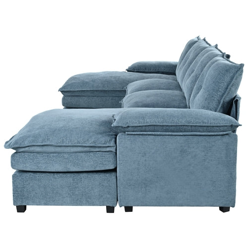 U-Shaped Chenille Sectional Sofa with Adjustable Armrest Pillows -
