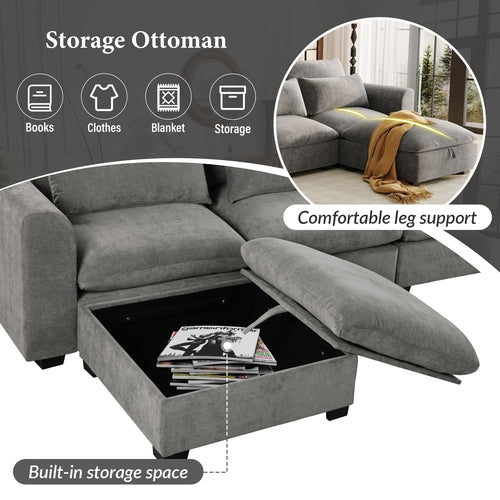 U-shaped Freely Transformable Modular Corner Sofa with Two Ottomans