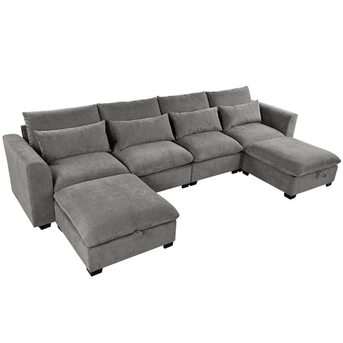 U-shaped Freely Transformable Modular Corner Sofa with Two Ottomans