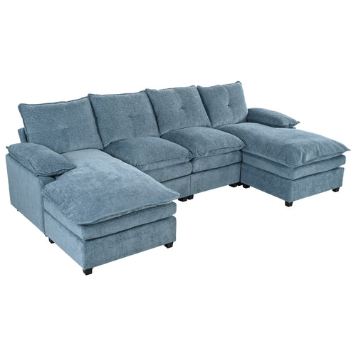 U-Shaped Chenille Sectional Sofa with Adjustable Armrest Pillows -