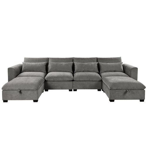U-shaped Freely Transformable Modular Corner Sofa with Two Ottomans