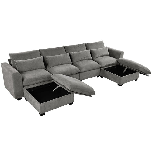 U-shaped Freely Transformable Modular Corner Sofa with Two Ottomans