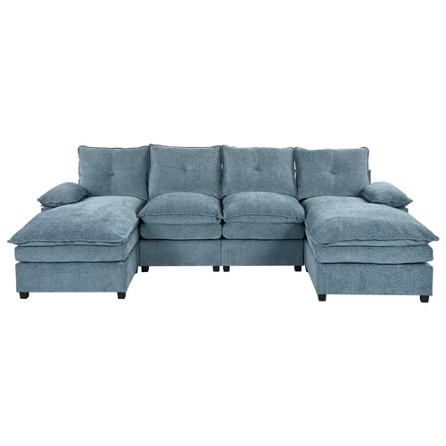 U-Shaped Chenille Sectional Sofa with Adjustable Armrest Pillows -